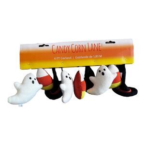 Candy Corn Lane Halloween 6ft Garland Soft Knit - Ghosts Witch’s Hat Candy Corn